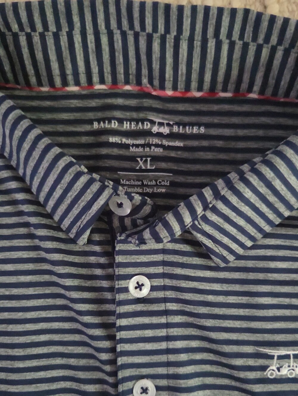 Bald Head Blues Navy and Gray Striped Golf Polo Shirt - XL